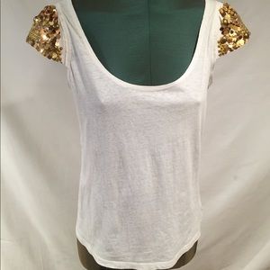 Tory Burch Tee with Gold Embellished Sleeves